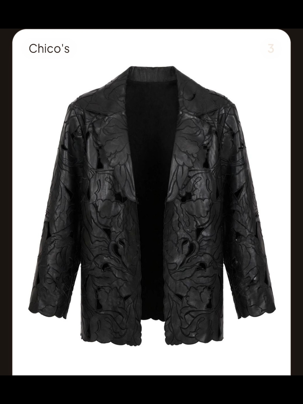 Chico's Black Floral JAQUARD Cutout Open Leather Blazer - Picture 1 of 1
